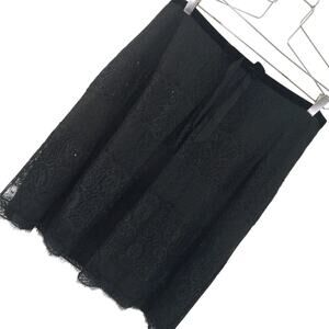 ANN TAYLOR! BLACK SEQUINNED LACE, BLACK VELVET RIBBON TRIM A-LINE SKIRT! SZ 14